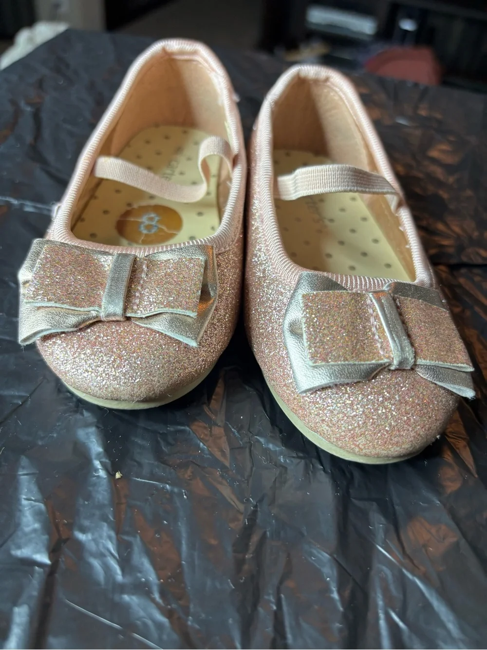 Carter's Rose Gold Glitter Bow Mary Jane Shoes Size 8 Event Sparkle Formal